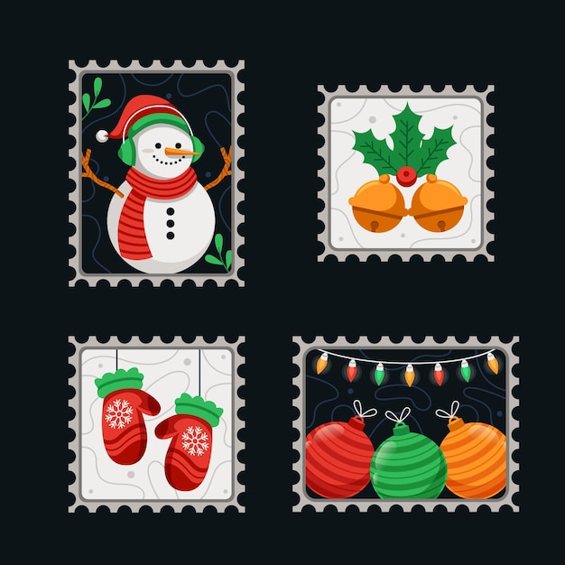 Vector christmas stamp collection in flat design