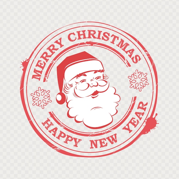 Christmas stamp with silhouette of cute Santa Claus with text and snowflakes