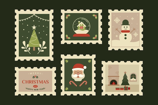 Vector christmas stamps design collection illustations