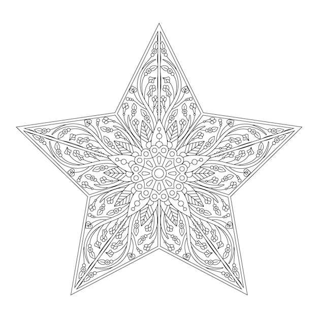 Vector christmas star coloring page with floral