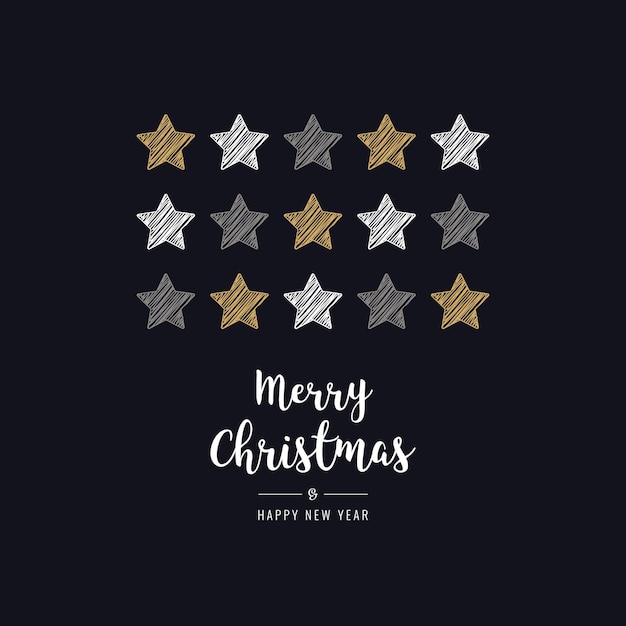 christmas stars card scribble drawing greeting golden white black background