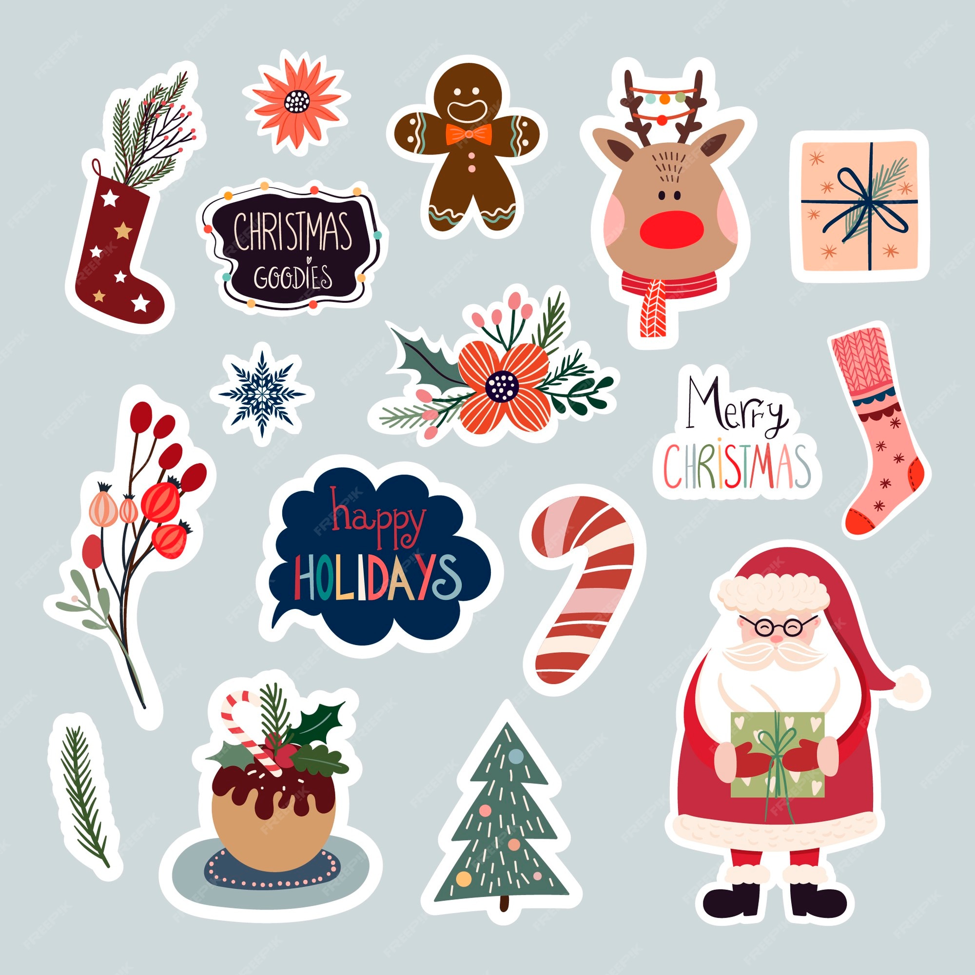Premium Vector Christmas stickers collection with cute seasonal elements Christmas Sticker