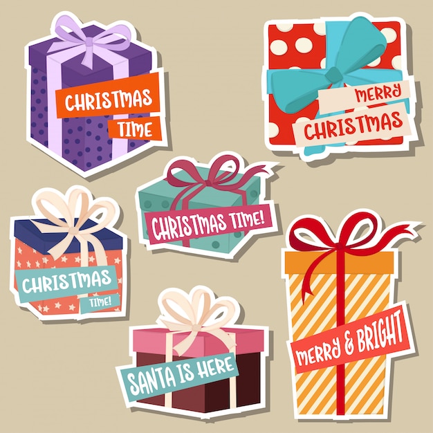 Vector christmas stickers collection with gift boxes