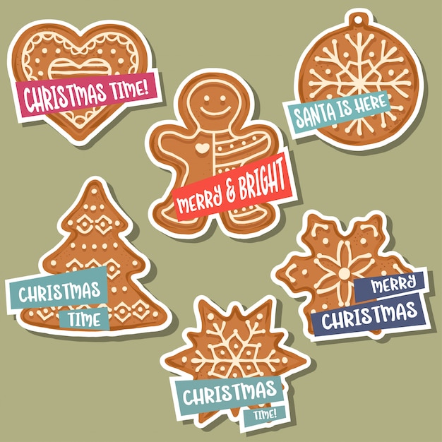 Christmas stickers collection with  gingerbread