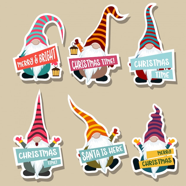 Christmas stickers collection with gnomes