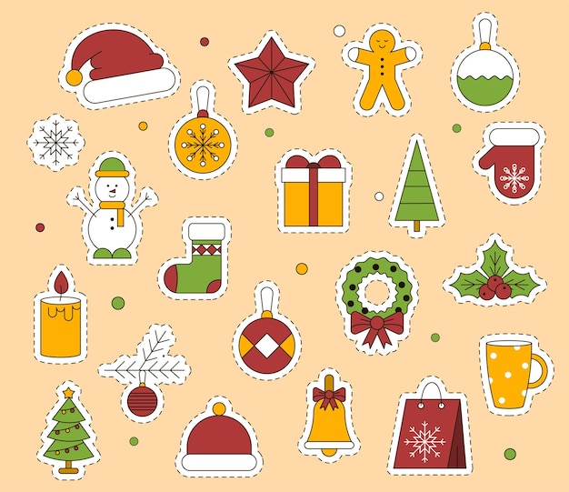 クリスマスステッカーまたはアイコンセット