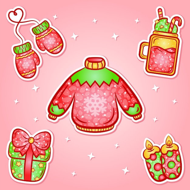 Vector christmas stickers set with gradient color