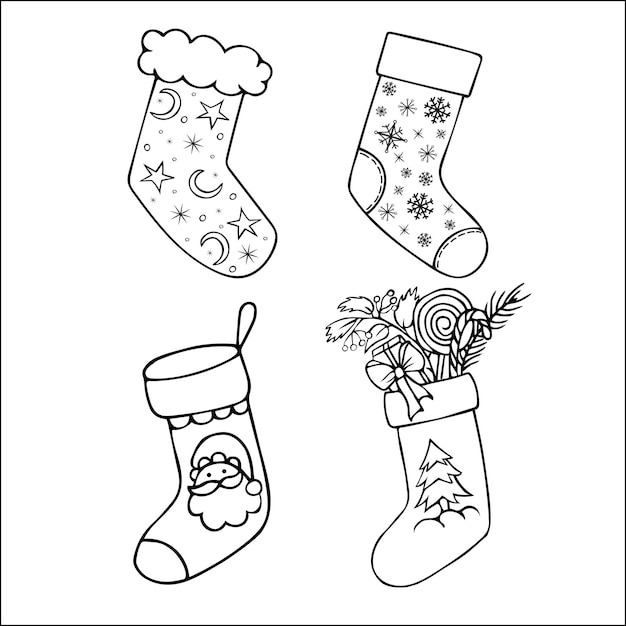 Christmas stocking set. Hand drawn doodle illustration of christmas socks.