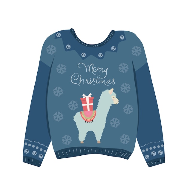 かわいいラマと碑文メリークリスマスのクリスマスセーター