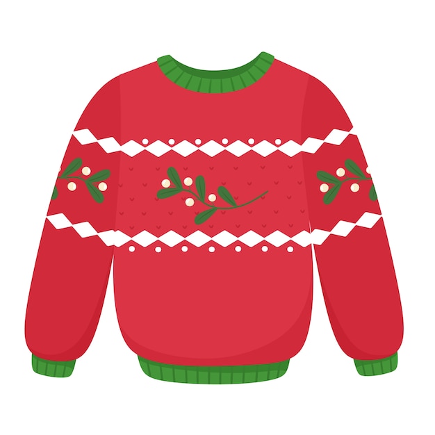 Вектор Рождественский свитер с омелой. декор одежды, новогодние праздники. в плоском стиле.