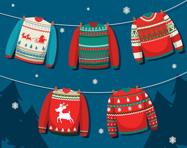 Vector christmas sweaters in cartoon style