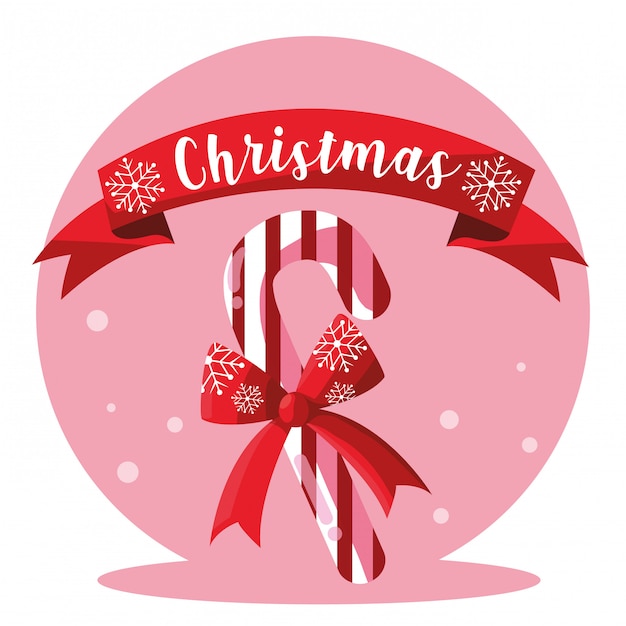 弓とリボンのあるクリスマスの甘い杖