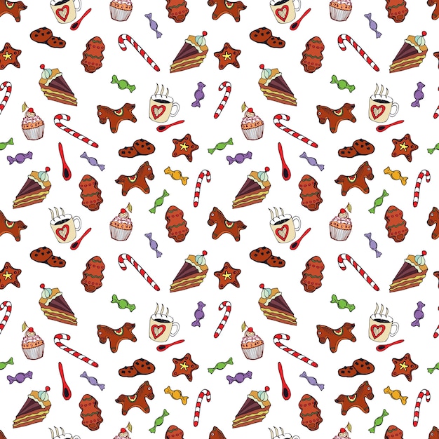 Christmas sweets doodle seamless pattern.