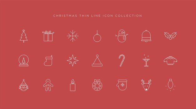 Christmas symbol icon collection in thin line