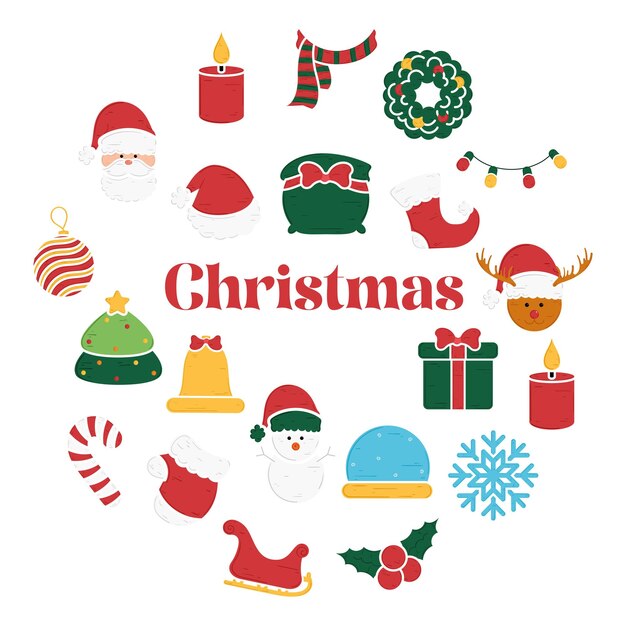 Vector christmas symbols with santa snowman and holiday gifts vector