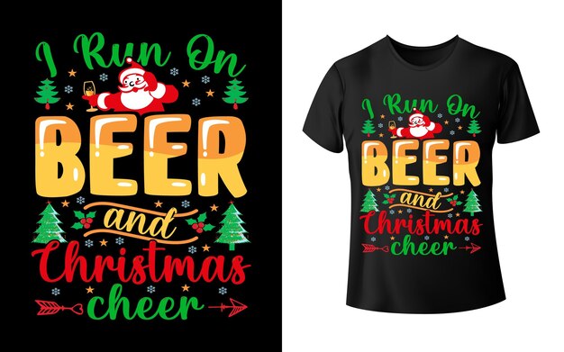 ビールに乗って走るクリスマスTシャツデザインとクリスマス応援