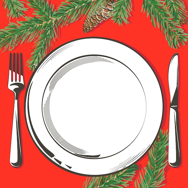 Christmas table decorating setting illustration