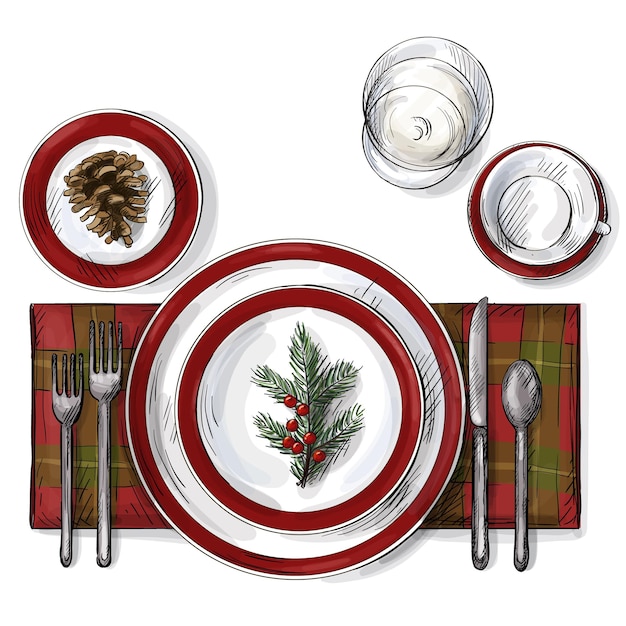 christmas table setting vector image