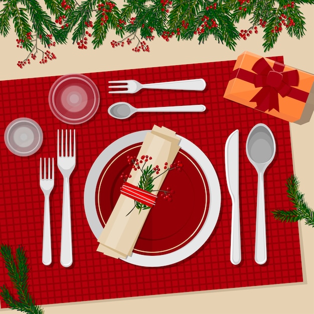 Vector christmas table setting