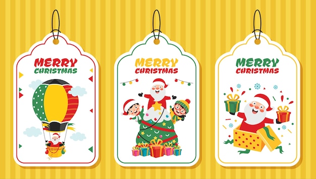 Christmas tag design with cartoon characters