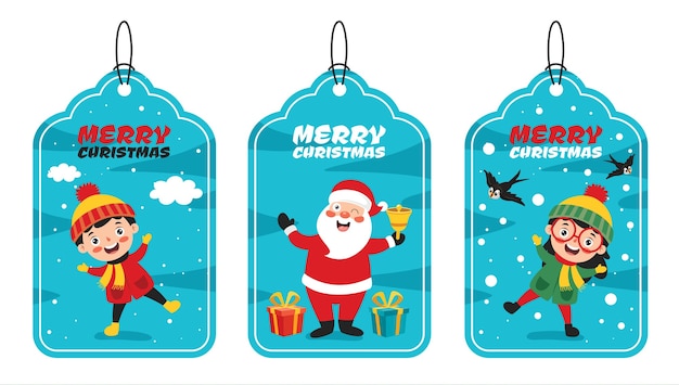 Christmas tag design with cartoon characters