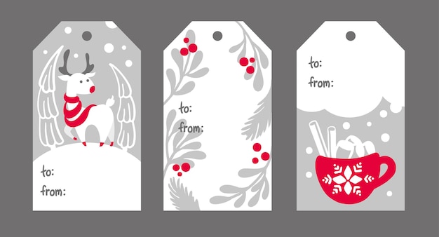 Christmas Tags for the Holiday Season. Cute winter illustration. Vector.