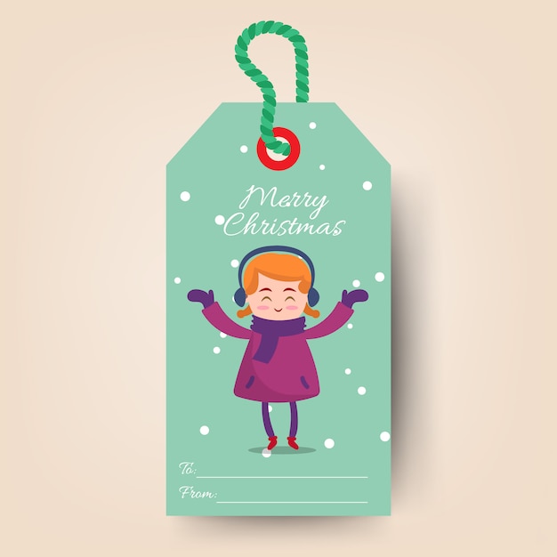 Christmas tags with cartoon girl