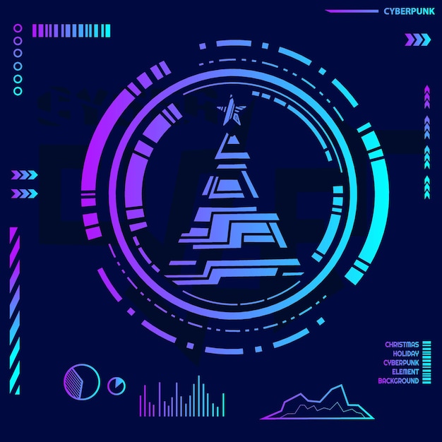 Christmas technology background in cyberpunk futuristic element shape.