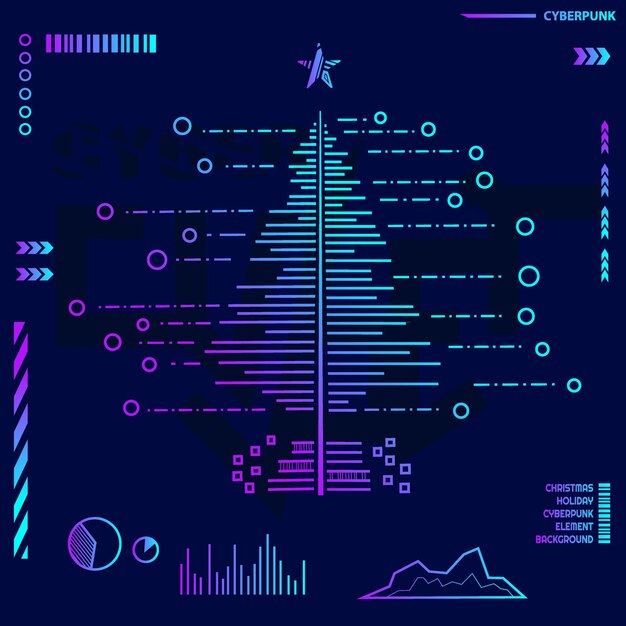 ベクトル サイバー パンクの未来的な要素の形でクリスマス技術の背景。