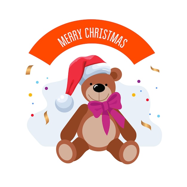 Vector christmas teddy bear gift toy teddy bear vector illustration in cartoon style