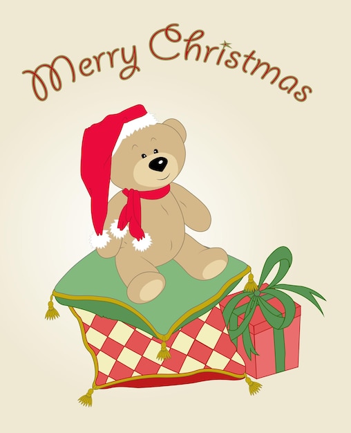 Christmas teddy bear with a gift