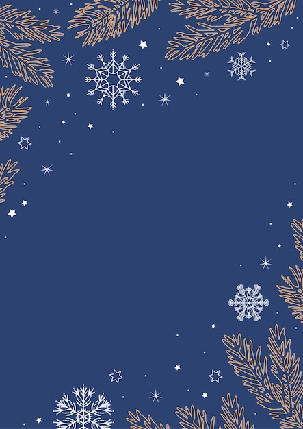 Christmas template blue background with snowflakes and tree branches place your text or image winter frame