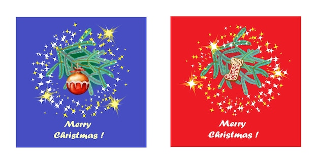 Christmas template decoration isolated on red and blue background