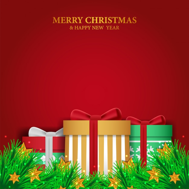 Christmas template with garland and gift box