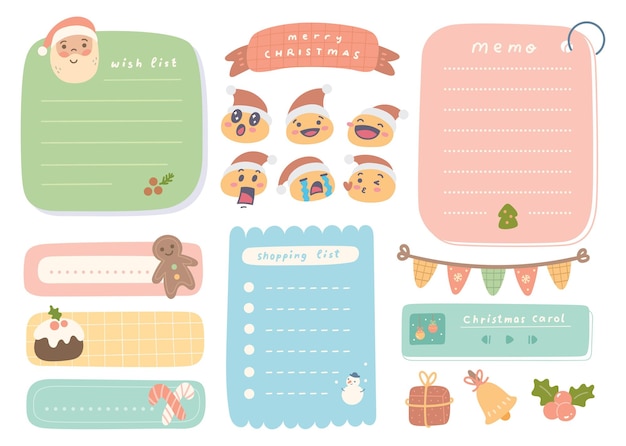 Christmas theme Cute journal  planner and wish list design vector illustration