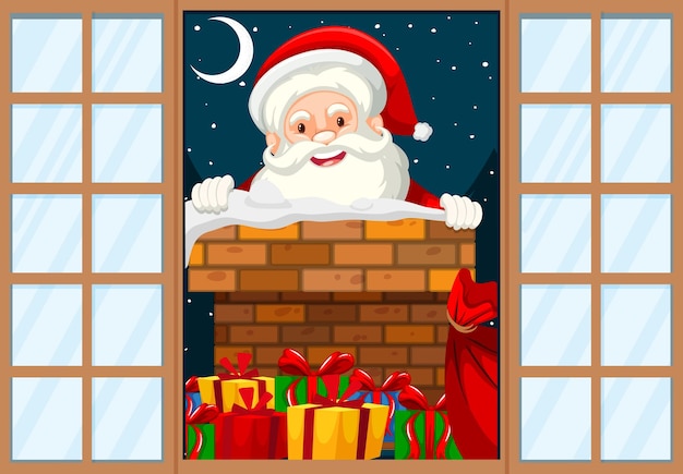 Vector christmas theme santa at the door