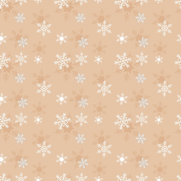 벡터 따뜻한 톤 배경에 눈송이 요소로 만든 크리스마스 테마 벡터 반복 패턴 섬유 직물 선물 포장지 포장 및 배경을 위한 손으로 그린 벡터 반복 패턴