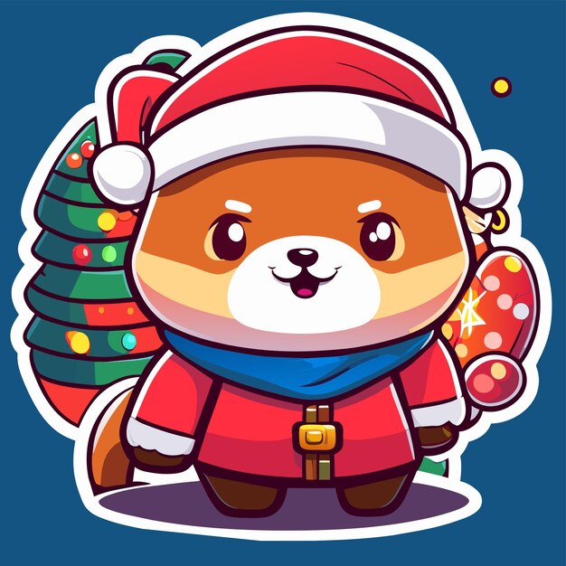 Christmas theme with bear and gift hand drawn flat stylish cartoon sticker icon concept