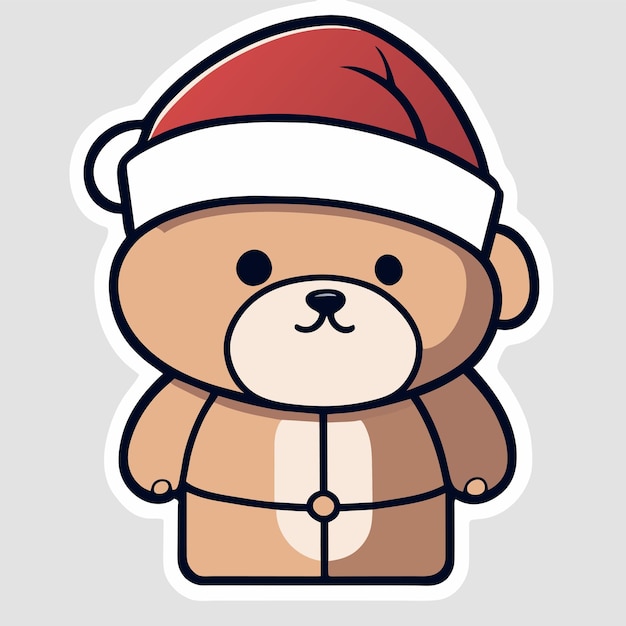 Vector christmas theme with bear and gift hand drawn flat stylish cartoon sticker icon concept