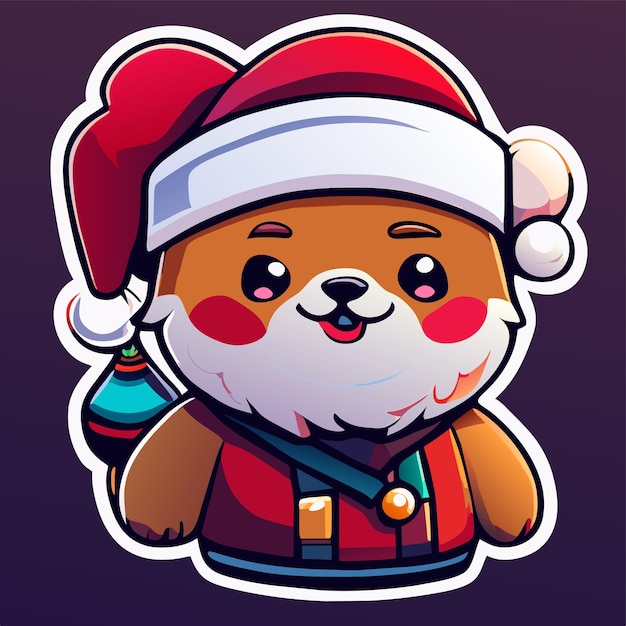 Tema natalizio con orso e regalo disegnato a mano flat stylish cartoon sticker icon concept