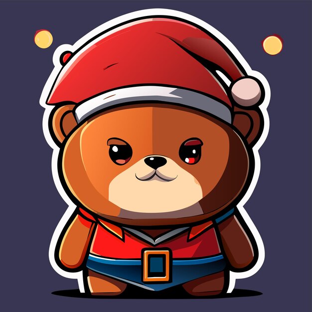 Christmas theme with bear and gift hand drawn flat stylish cartoon sticker icon concept