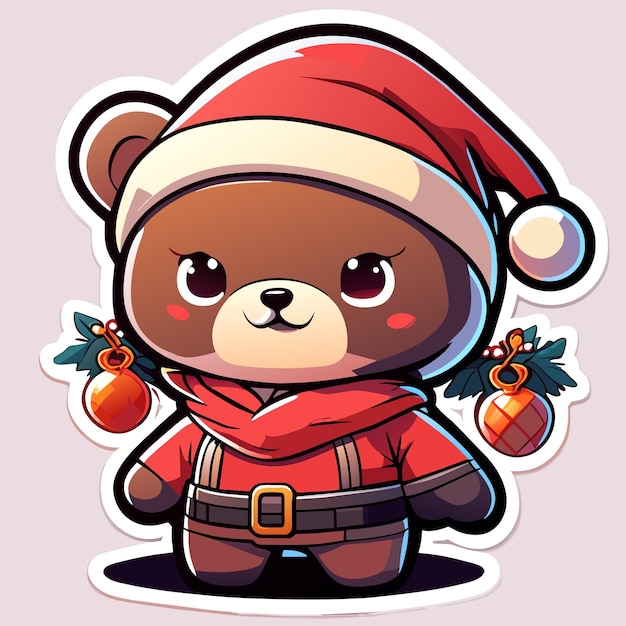 Christmas theme with bear and gift hand drawn flat stylish cartoon sticker icon concept