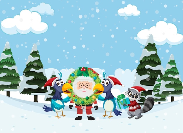 Christmas theme with Santa and birds