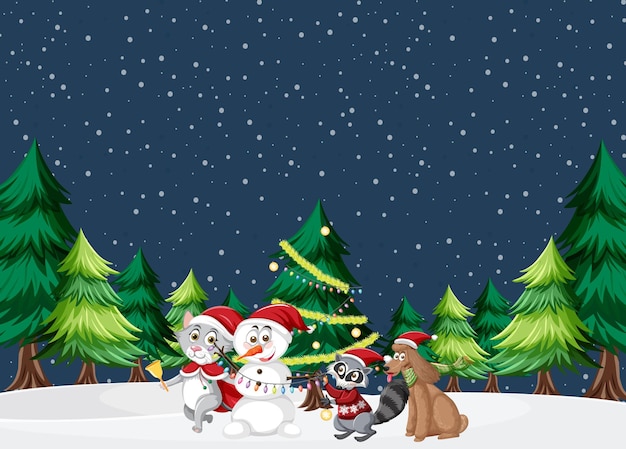 Christmas theme with snowman and animals