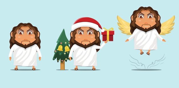 Christmas themed cute mascot cartoon Jesus Christ