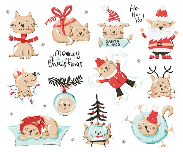 Vector christmas themed kitten set