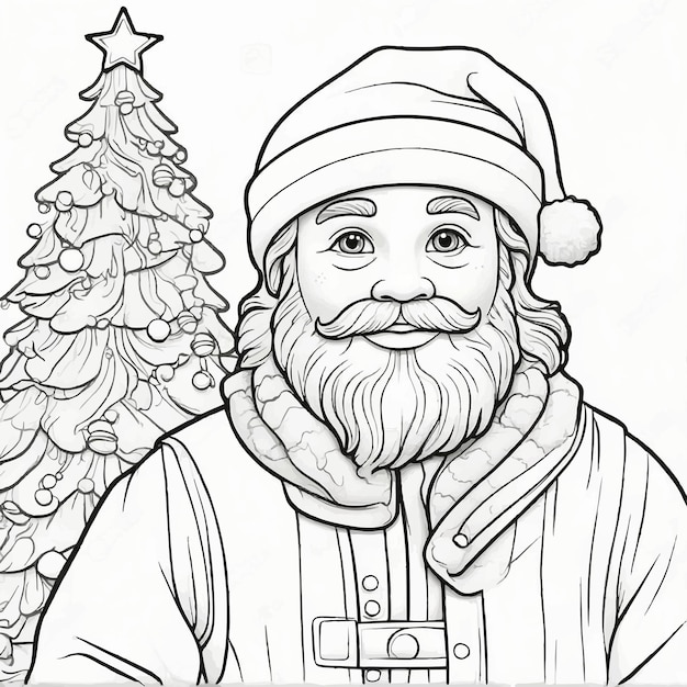 Christmas themed outline art Santa Claus white background