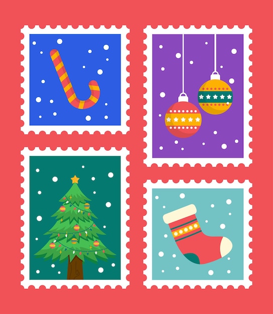 Вектор Дизайн векторной иллюстрации почтовой марки на рождественскую тему