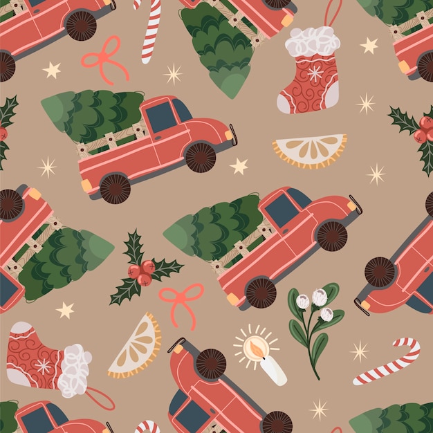 Christmas themed seamless pattern