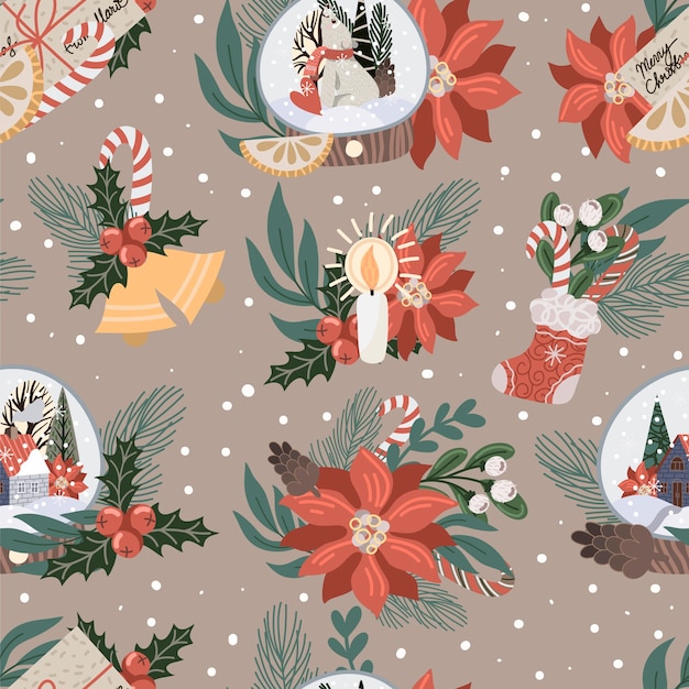 Christmas themed seamless pattern
